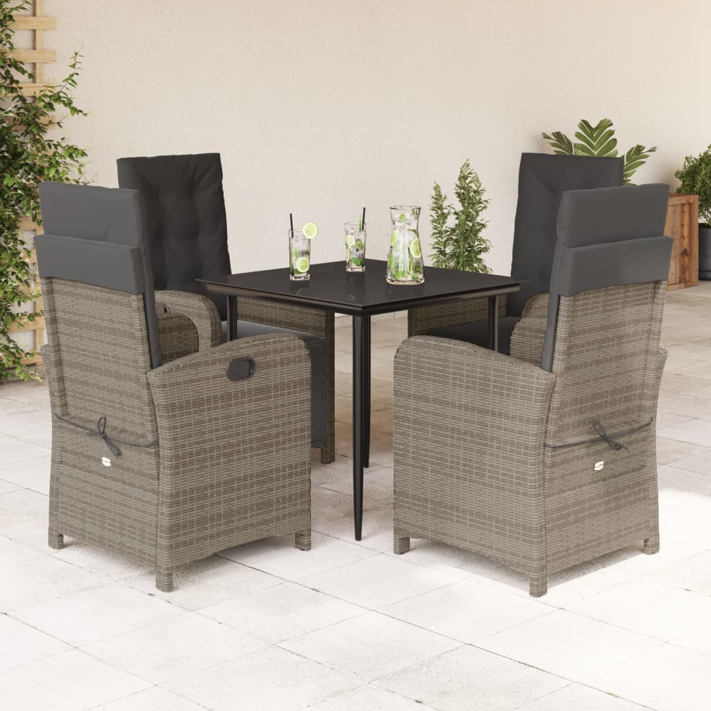 Set da Pranzo da Giardino 5 pz con Cuscini in Polyrattan Grigio - homemem39