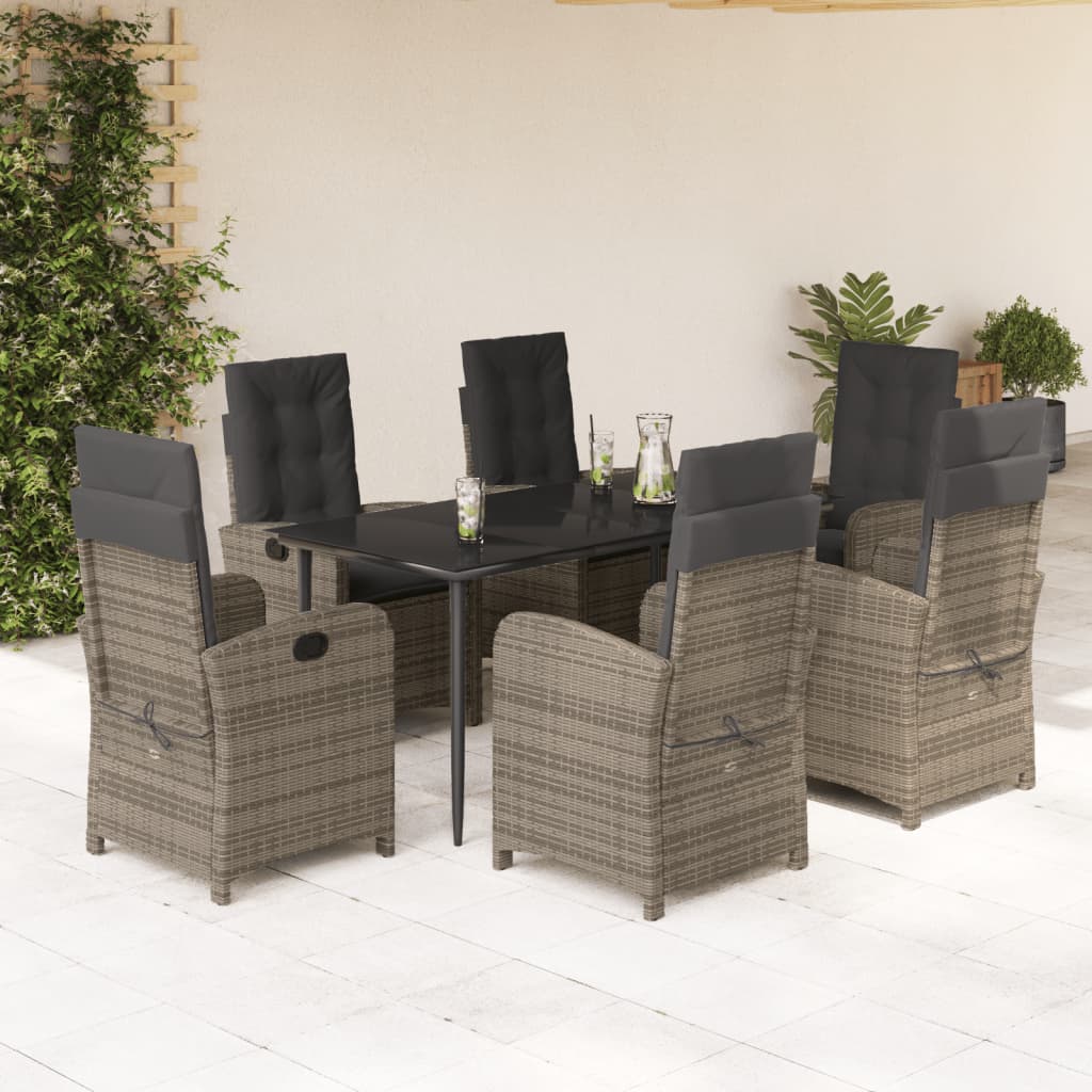 Set da Pranzo da Giardino 7 pz con Cuscini in Polyrattan Grigio - homemem39