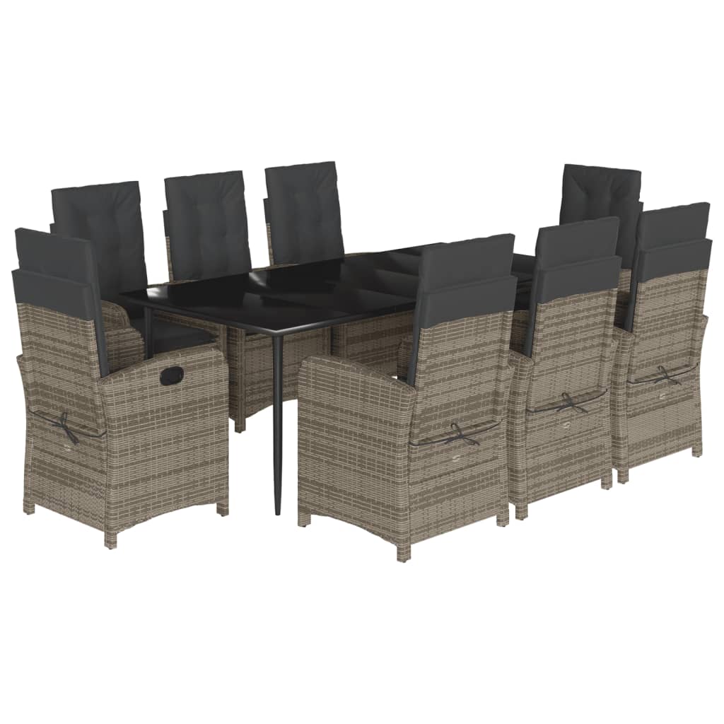 Set da Pranzo da Giardino 9 pz con Cuscini in Polyrattan Grigio - homemem39