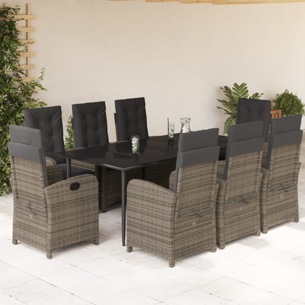 Set da Pranzo da Giardino 9 pz con Cuscini in Polyrattan Grigio - homemem39