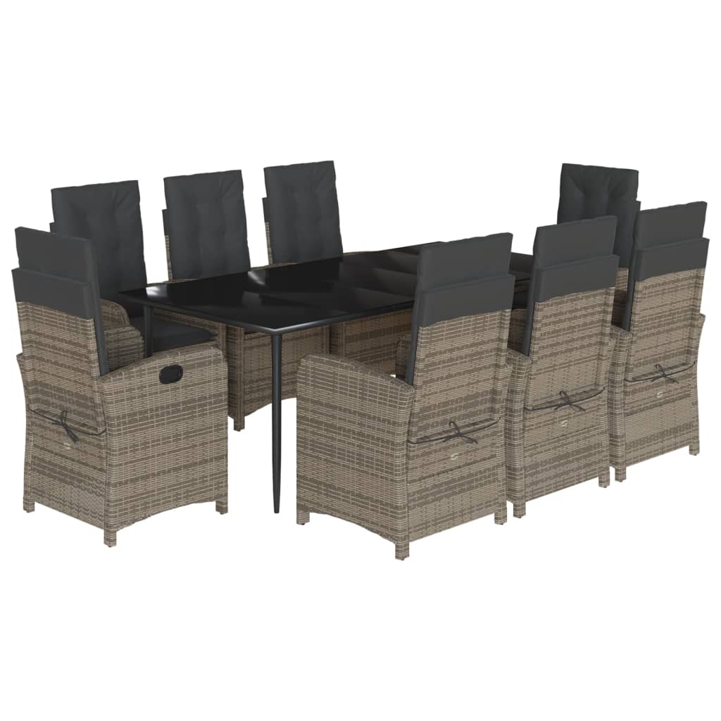 Set da Pranzo da Giardino 9 pz con Cuscini in Polyrattan Grigio - homemem39