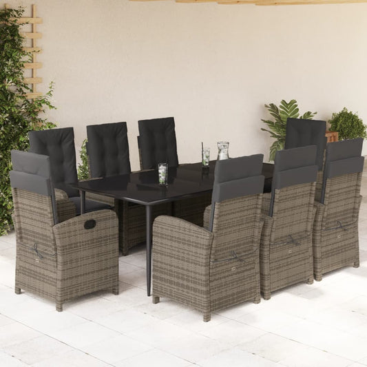 Set da Pranzo da Giardino 9 pz con Cuscini in Polyrattan Grigio - homemem39
