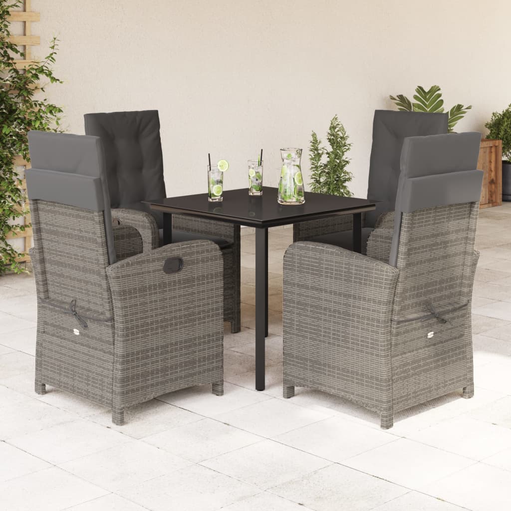 Set da Pranzo da Giardino 5 pz con Cuscini in Polyrattan Grigio - homemem39