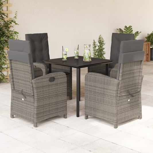 Set da Pranzo da Giardino 5 pz con Cuscini in Polyrattan Grigio - homemem39