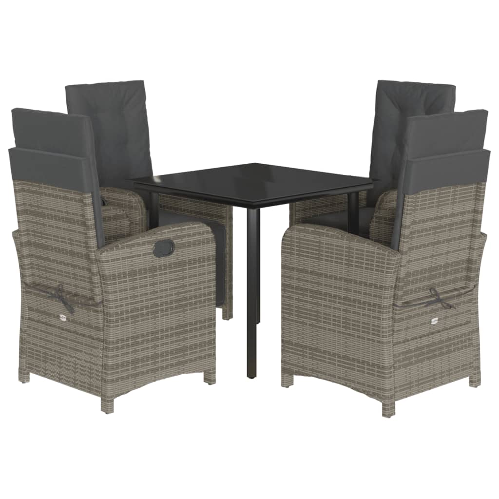 Set da Pranzo da Giardino 5 pz con Cuscini in Polyrattan Grigio - homemem39