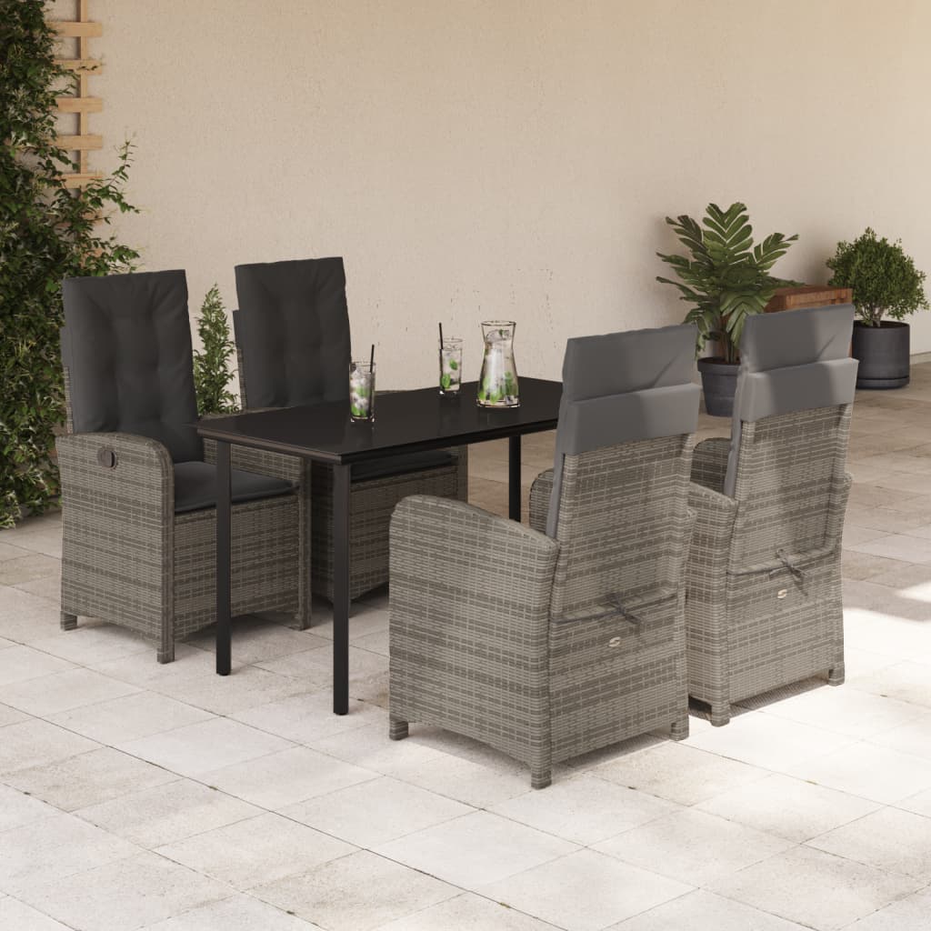 Set da Pranzo da Giardino 5 pz con Cuscini in Polyrattan Grigio - homemem39