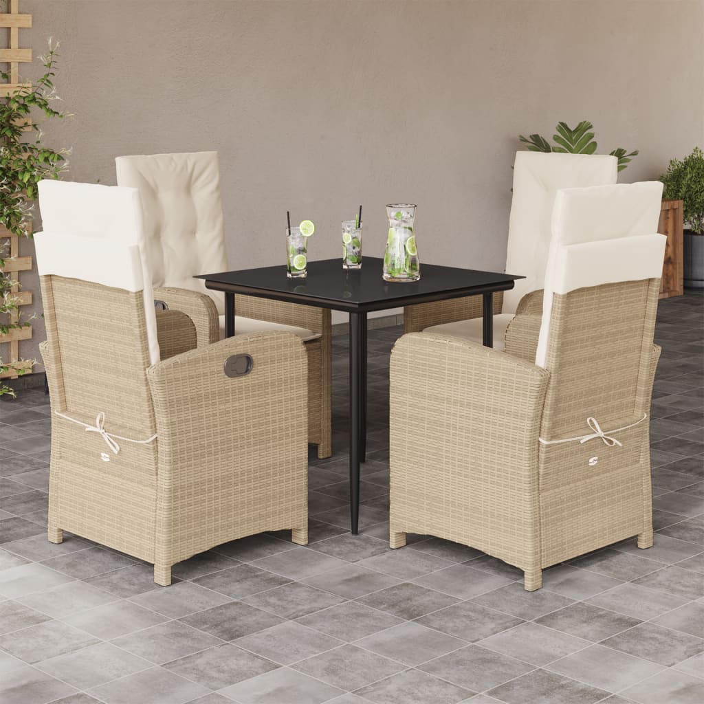 Set da Pranzo da Giardino 5 pz con Cuscini Beige in Polyrattan - homemem39