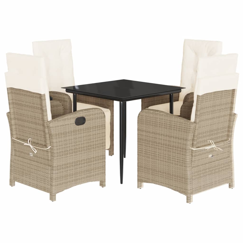 Set da Pranzo da Giardino 5 pz con Cuscini Beige in Polyrattan