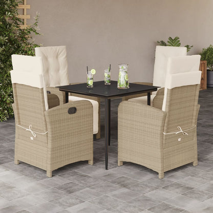 Set da Pranzo da Giardino 5 pz con Cuscini Beige in Polyrattan - homemem39