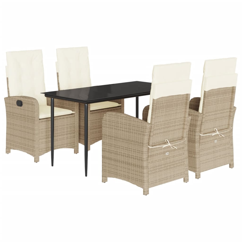 Set da Pranzo da Giardino 5 pz con Cuscini Beige in Polyrattan - homemem39