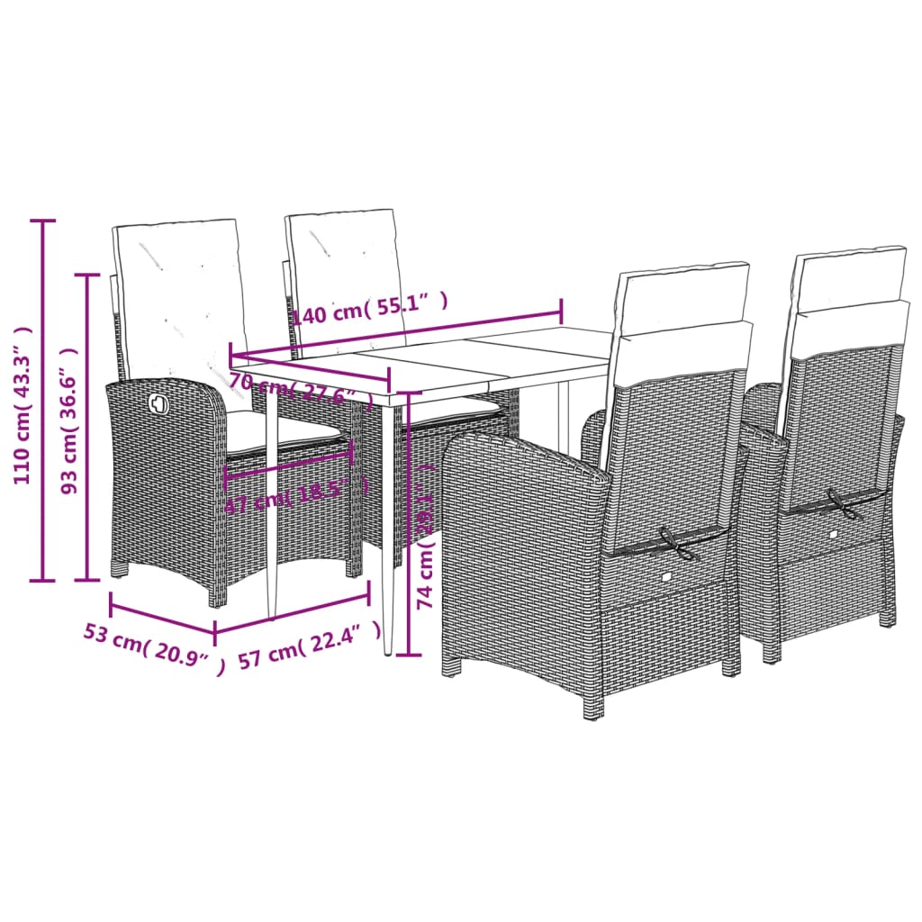 Set da Pranzo da Giardino 5 pz con Cuscini Beige in Polyrattan | homemem39