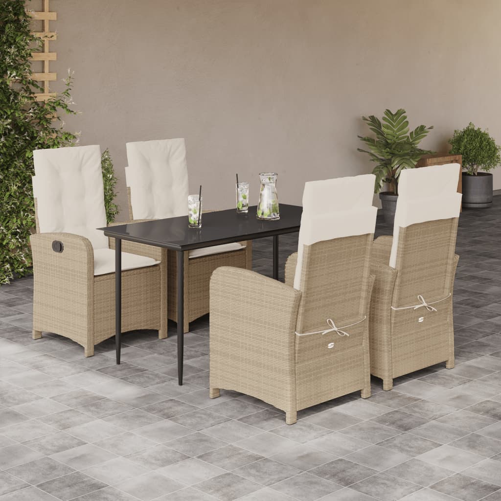 Set da Pranzo da Giardino 5 pz con Cuscini Beige in Polyrattan - homemem39