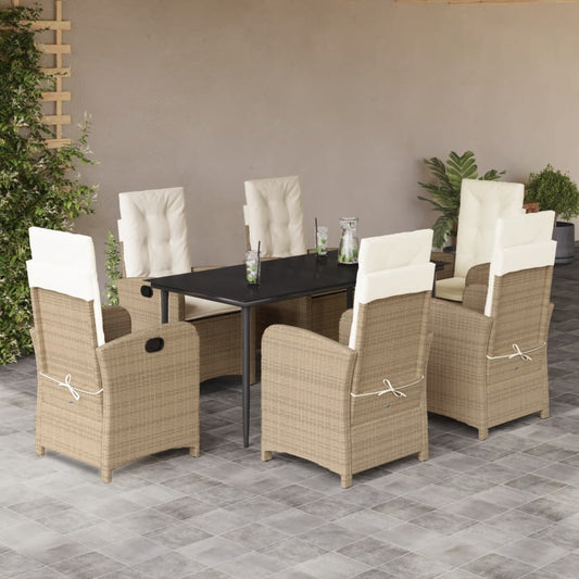Set da Pranzo da Giardino 7 pz con Cuscini Beige in Polyrattan - homemem39