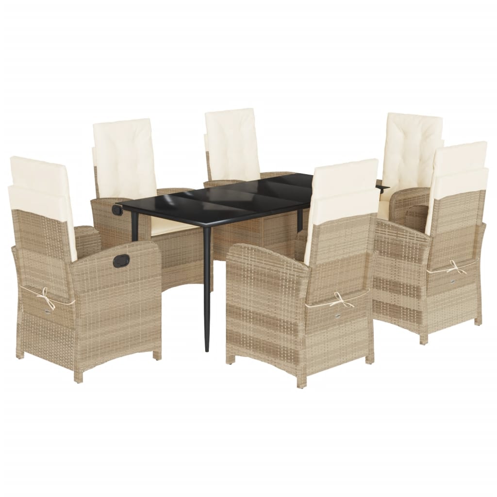 Set da Pranzo da Giardino 7 pz con Cuscini Beige in Polyrattan - homemem39