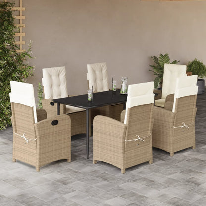 Set da Pranzo da Giardino 7 pz con Cuscini Beige in Polyrattan - homemem39