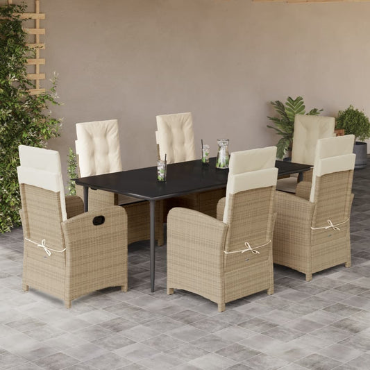 Set da Pranzo da Giardino 7 pz con Cuscini Beige in Polyrattan - homemem39
