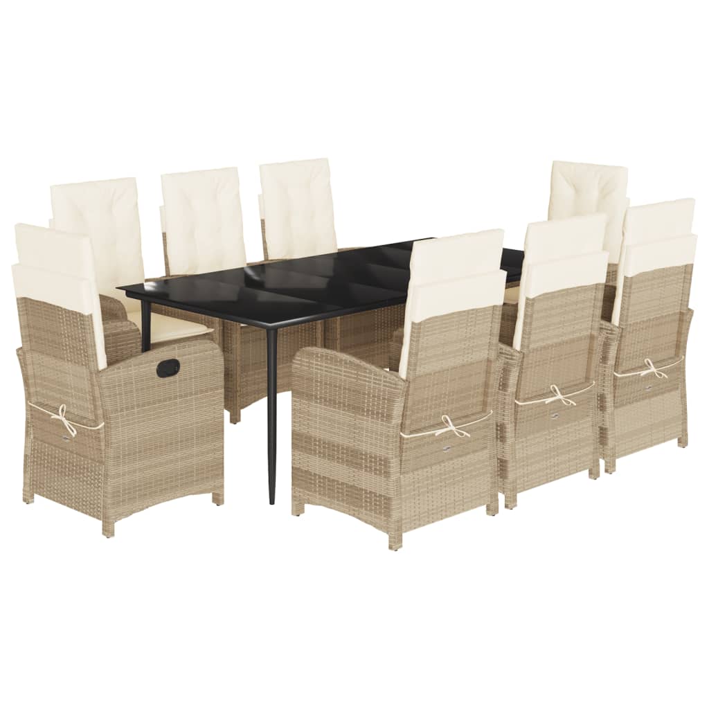Set da Pranzo da Giardino 9 pz con Cuscini Beige in Polyrattan - homemem39