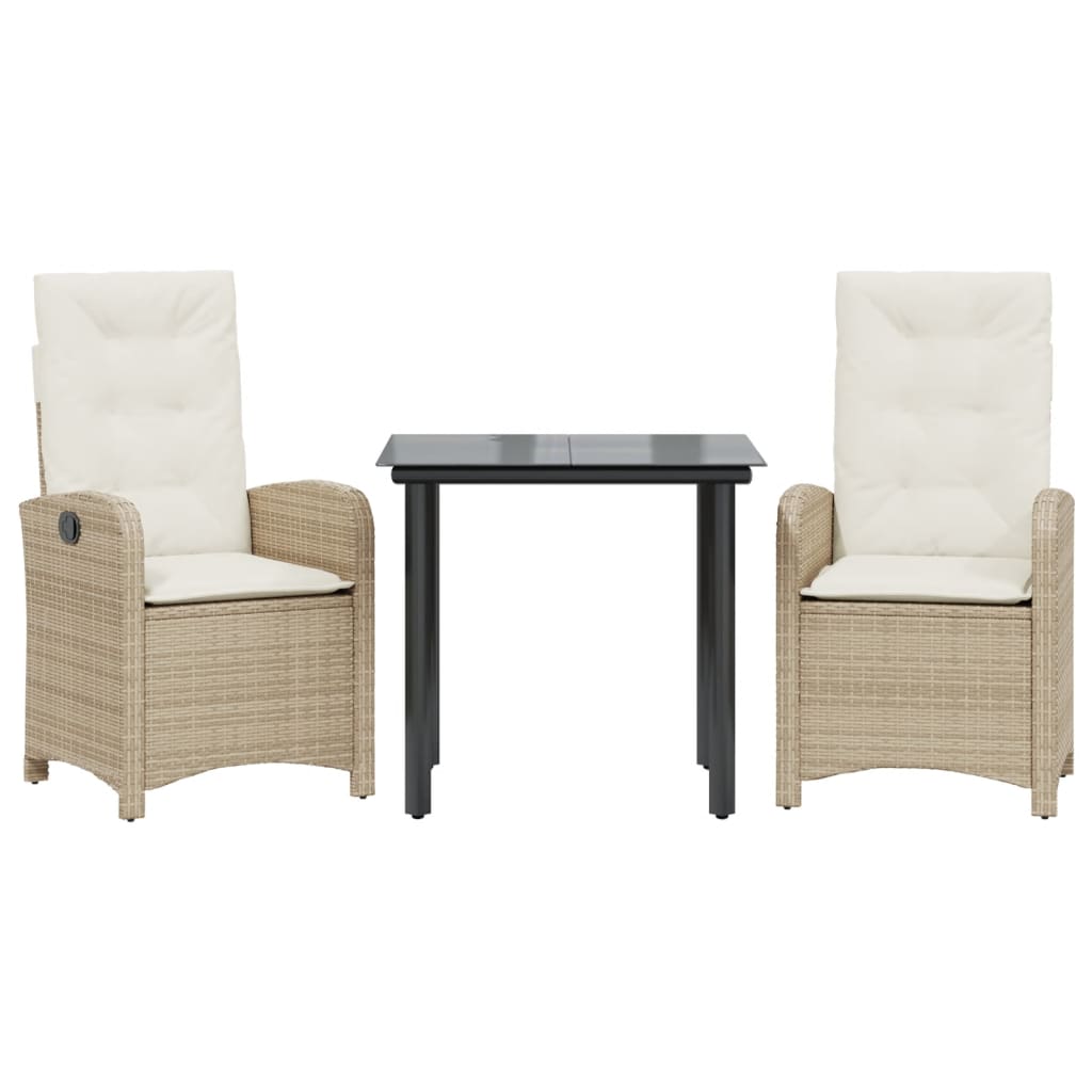 Set da Pranzo da Giardino 3 pz con Cuscini Beige in Polyrattan - homemem39