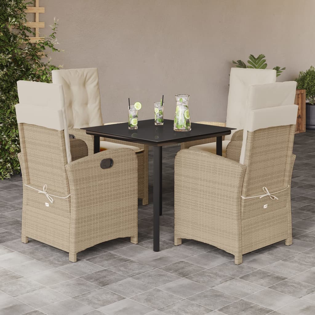 Set da Pranzo da Giardino 5 pz con Cuscini Beige in Polyrattan