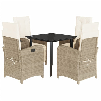 Set da Pranzo da Giardino 5 pz con Cuscini Beige in Polyrattan