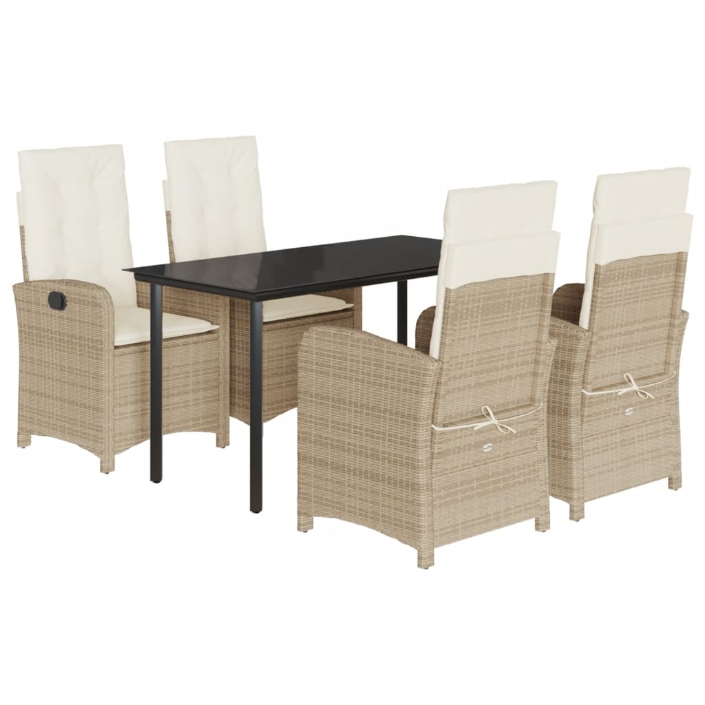 Set da Pranzo da Giardino 5 pz con Cuscini Beige in Polyrattan - homemem39