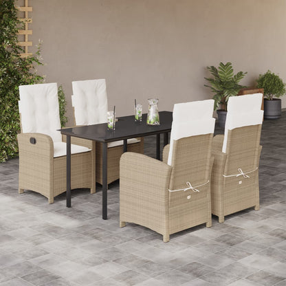 Set da Pranzo da Giardino 5 pz con Cuscini Beige in Polyrattan - homemem39