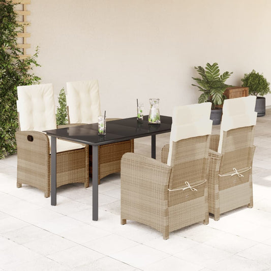 Set da Pranzo da Giardino 5 pz con Cuscini Beige in Polyrattan - homemem39