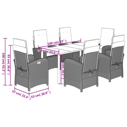 Set da Pranzo da Giardino 7 pz con Cuscini Beige in Polyrattan | homemem39