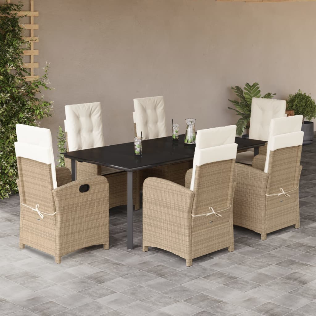 Set da Pranzo da Giardino 7 pz con Cuscini Beige in Polyrattan - homemem39