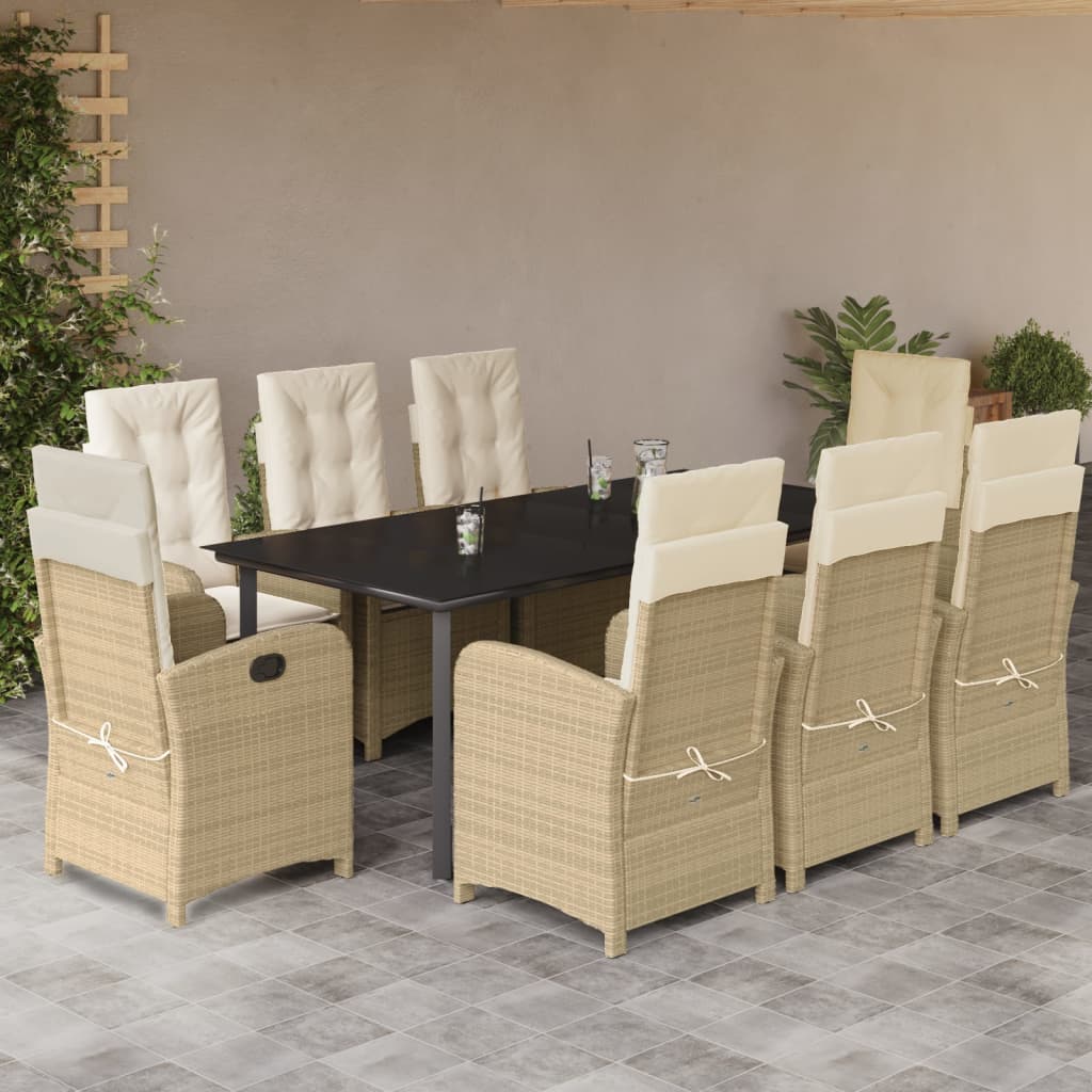 Set da Pranzo da Giardino 9 pz con Cuscini Beige in Polyrattan - homemem39