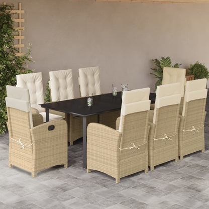 Set da Pranzo da Giardino 9 pz con Cuscini Beige in Polyrattan - homemem39