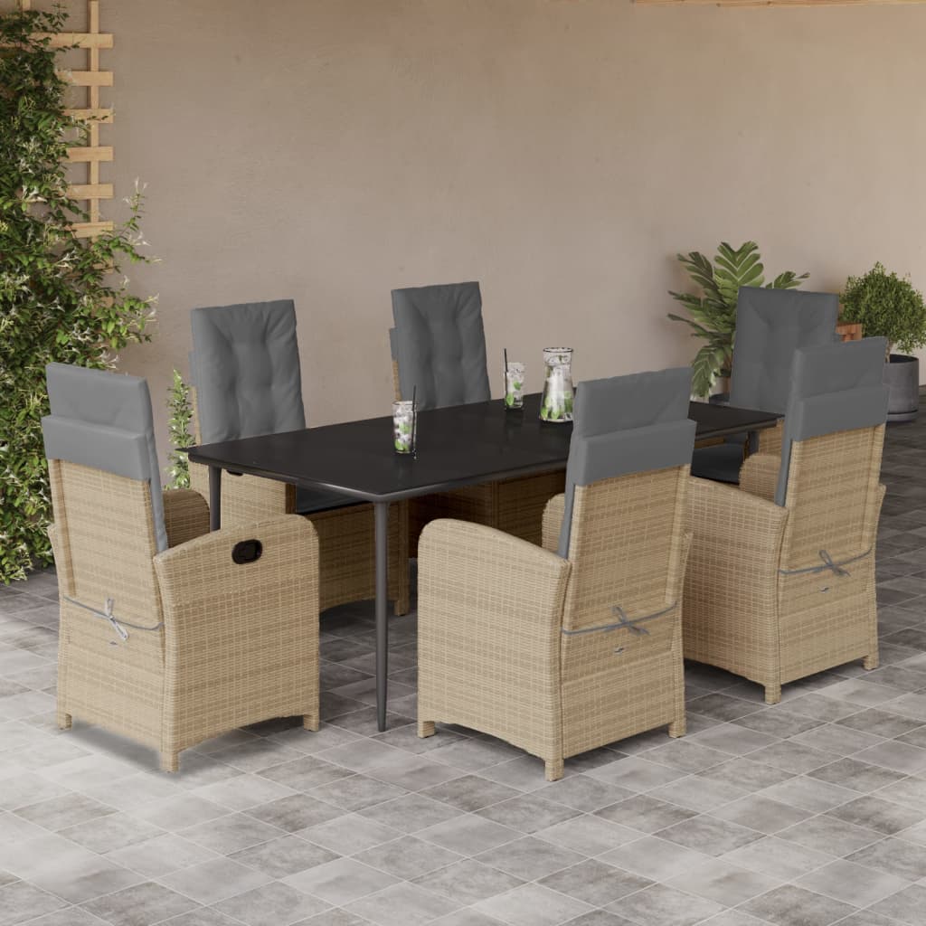 Set Pranzo da Giardino 7 pz con Cuscini Beige Misto Polyrattan - homemem39