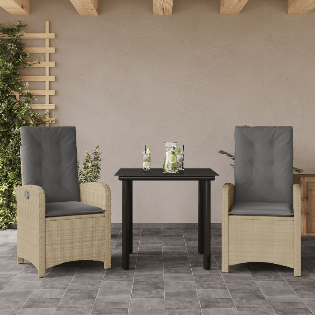 Set Pranzo da Giardino 3 pz con Cuscini Beige Misto Polyrattan