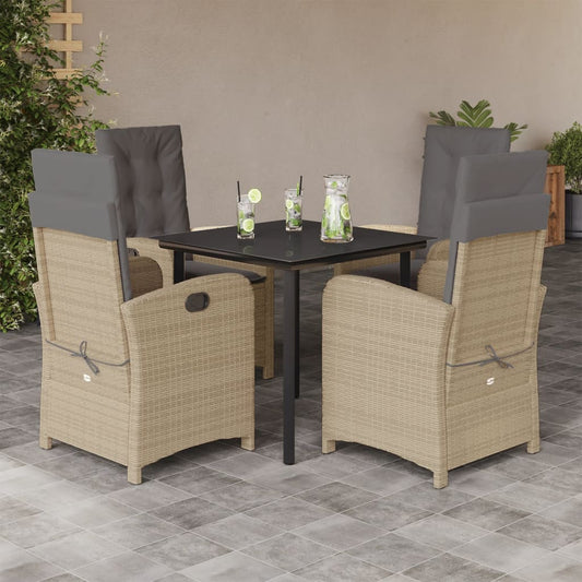 Set Pranzo da Giardino 5 pz con Cuscini Beige Misto Polyrattan