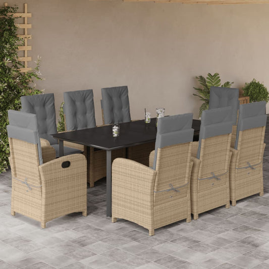 Set Pranzo da Giardino 9 pz con Cuscini Beige Misto Polyrattan - homemem39