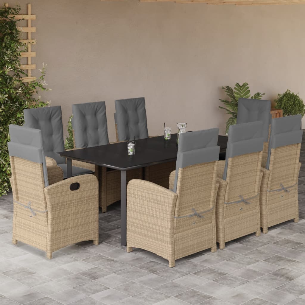 Set Pranzo da Giardino 9 pz con Cuscini Beige Misto Polyrattan - homemem39