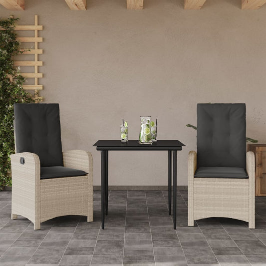 Set Pranzo da Giardino 3pz con Cuscini Grigio Chiaro Polyrattan - homemem39