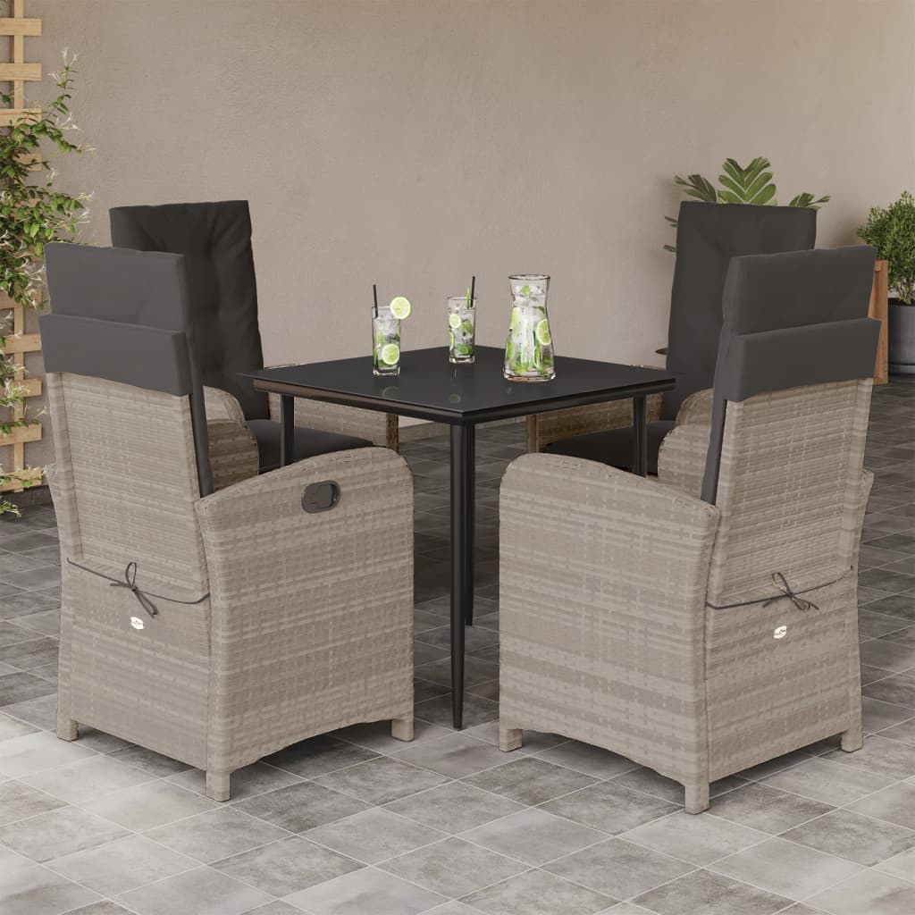 Set Pranzo da Giardino 5pz con Cuscini Grigio Chiaro Polyrattan - homemem39