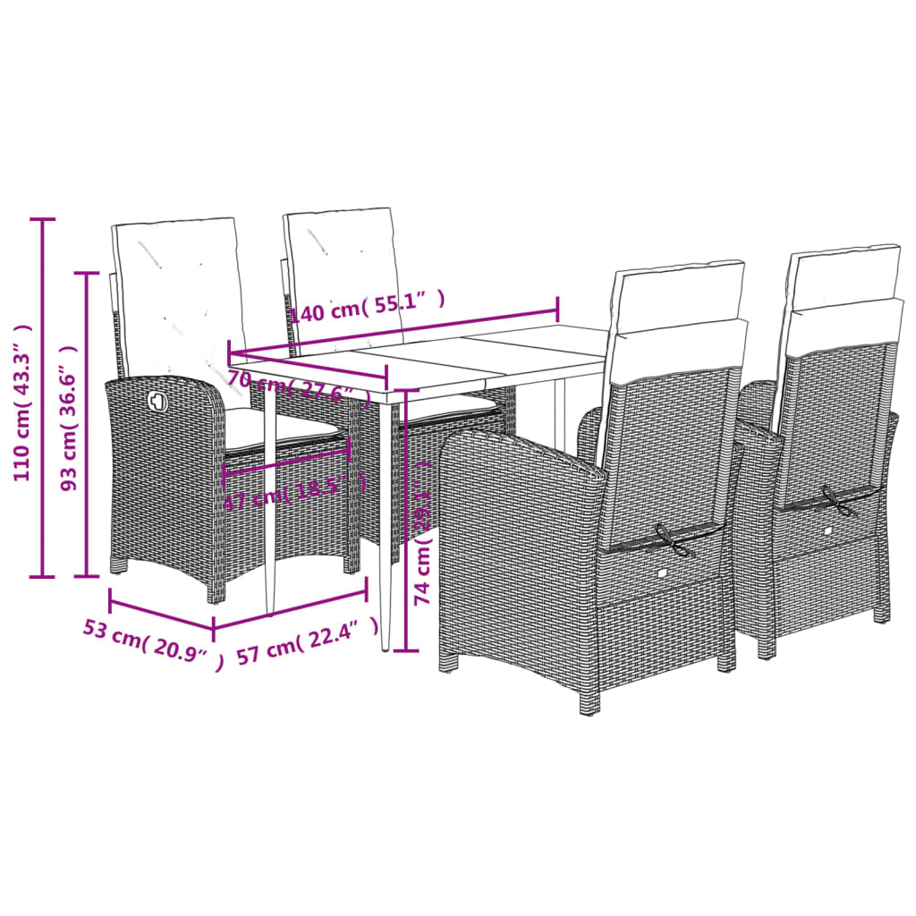 Set Pranzo da Giardino 5pz con Cuscini Grigio Chiaro Polyrattan | homemem39