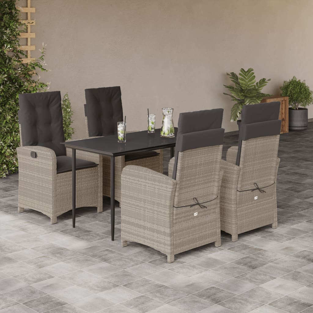 Set Pranzo da Giardino 5pz con Cuscini Grigio Chiaro Polyrattan - homemem39