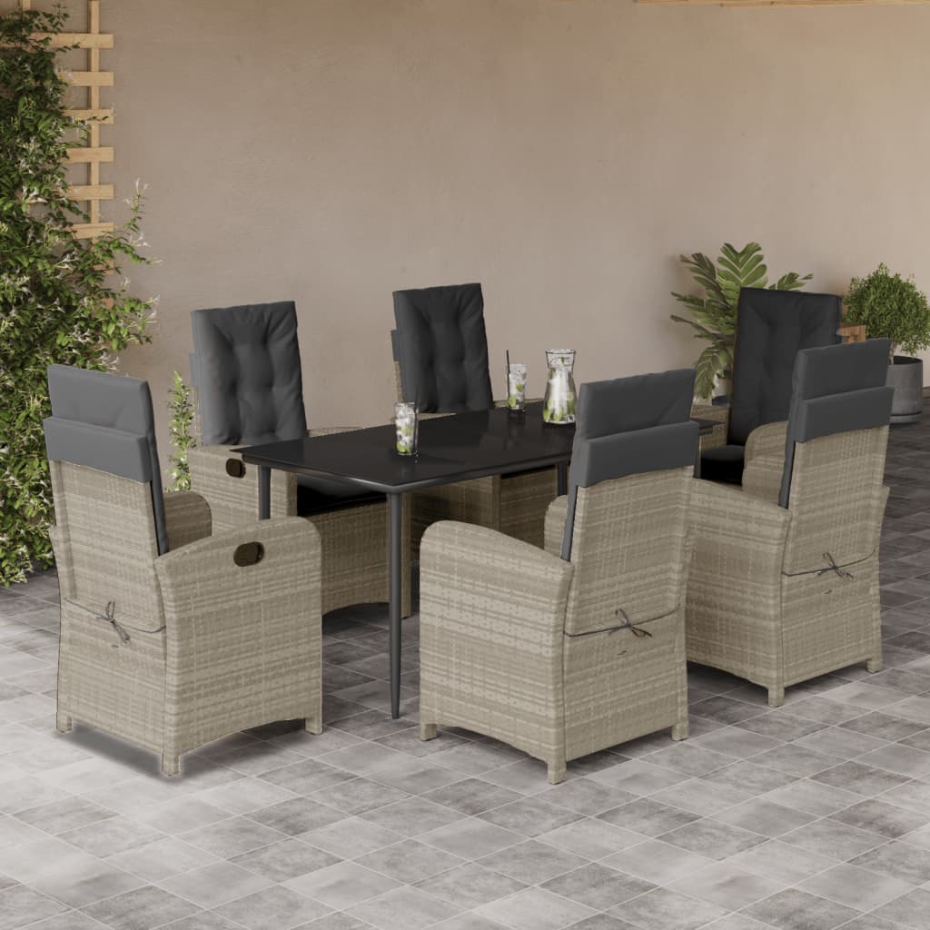 Set da Pranzo da Giardino 7 pz Cuscini Polyrattan Grigio Chiaro - homemem39