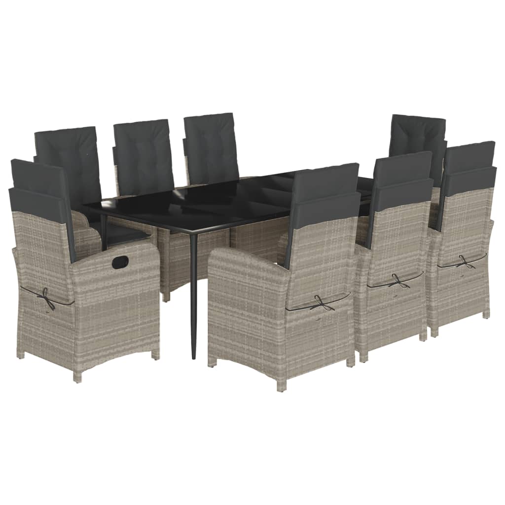 Set Pranzo da Giardino 9pz con Cuscini Grigio Chiaro Polyrattan - homemem39