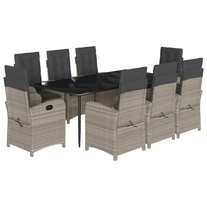 Set Pranzo da Giardino 9pz con Cuscini Grigio Chiaro Polyrattan - homemem39
