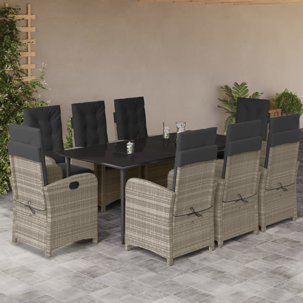 Set Pranzo da Giardino 9pz con Cuscini Grigio Chiaro Polyrattan - homemem39