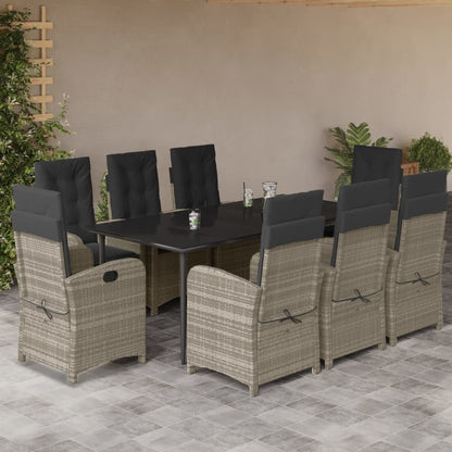 Set Pranzo da Giardino 9pz con Cuscini Grigio Chiaro Polyrattan - homemem39