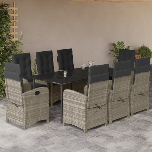 Set Pranzo da Giardino 9pz con Cuscini Grigio Chiaro Polyrattan - homemem39