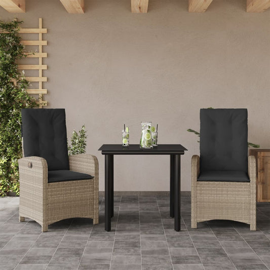 Set Pranzo da Giardino 3pz con Cuscini Grigio Chiaro Polyrattan - homemem39