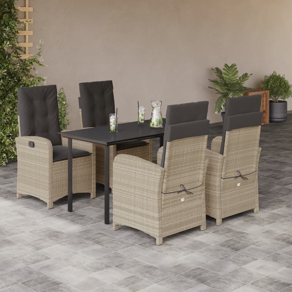 Set Pranzo da Giardino 5pz con Cuscini Grigio Chiaro Polyrattan - homemem39