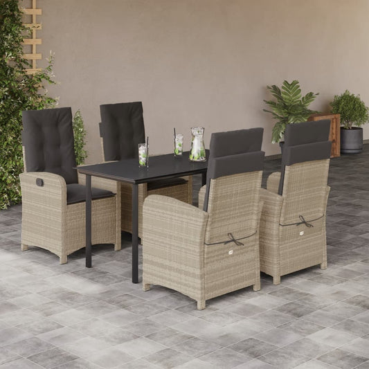 Set Pranzo da Giardino 5pz con Cuscini Grigio Chiaro Polyrattan - homemem39