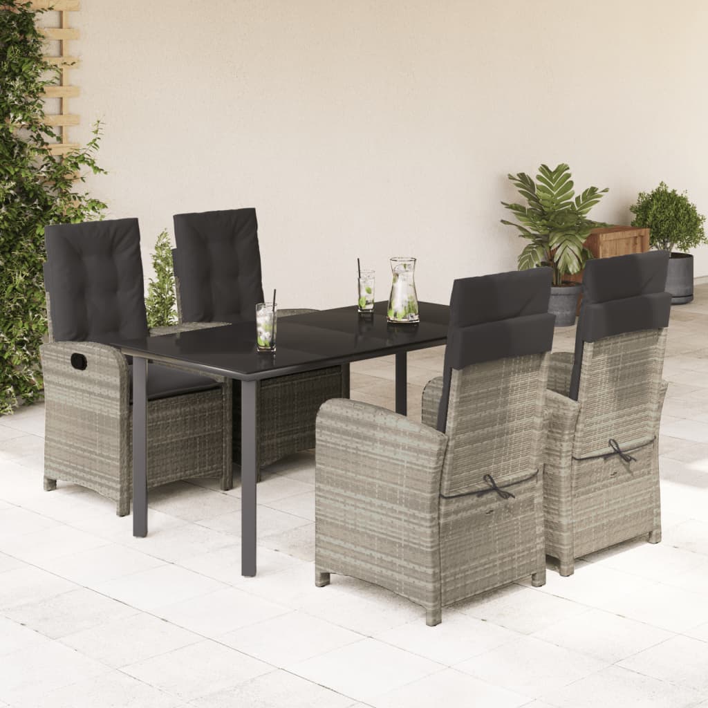 Set Pranzo da Giardino 5pz con Cuscini Grigio Chiaro Polyrattan | homemem39
